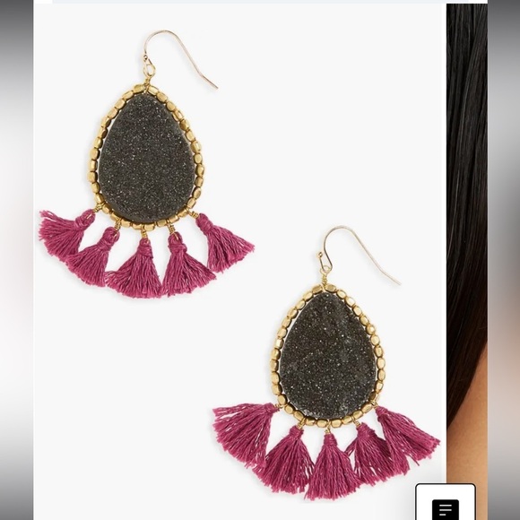 Panacea Black Drusy Geode purple tassel dropearrings - Picture 2 of 8